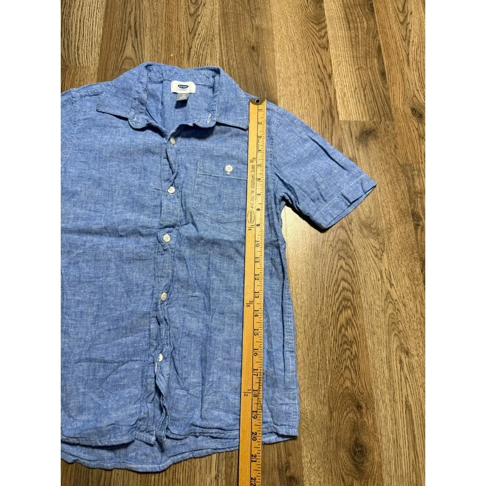 Old Navy Shirt Youth Boys Medium Blue Short Sleeve Button Up Shirt Pocket